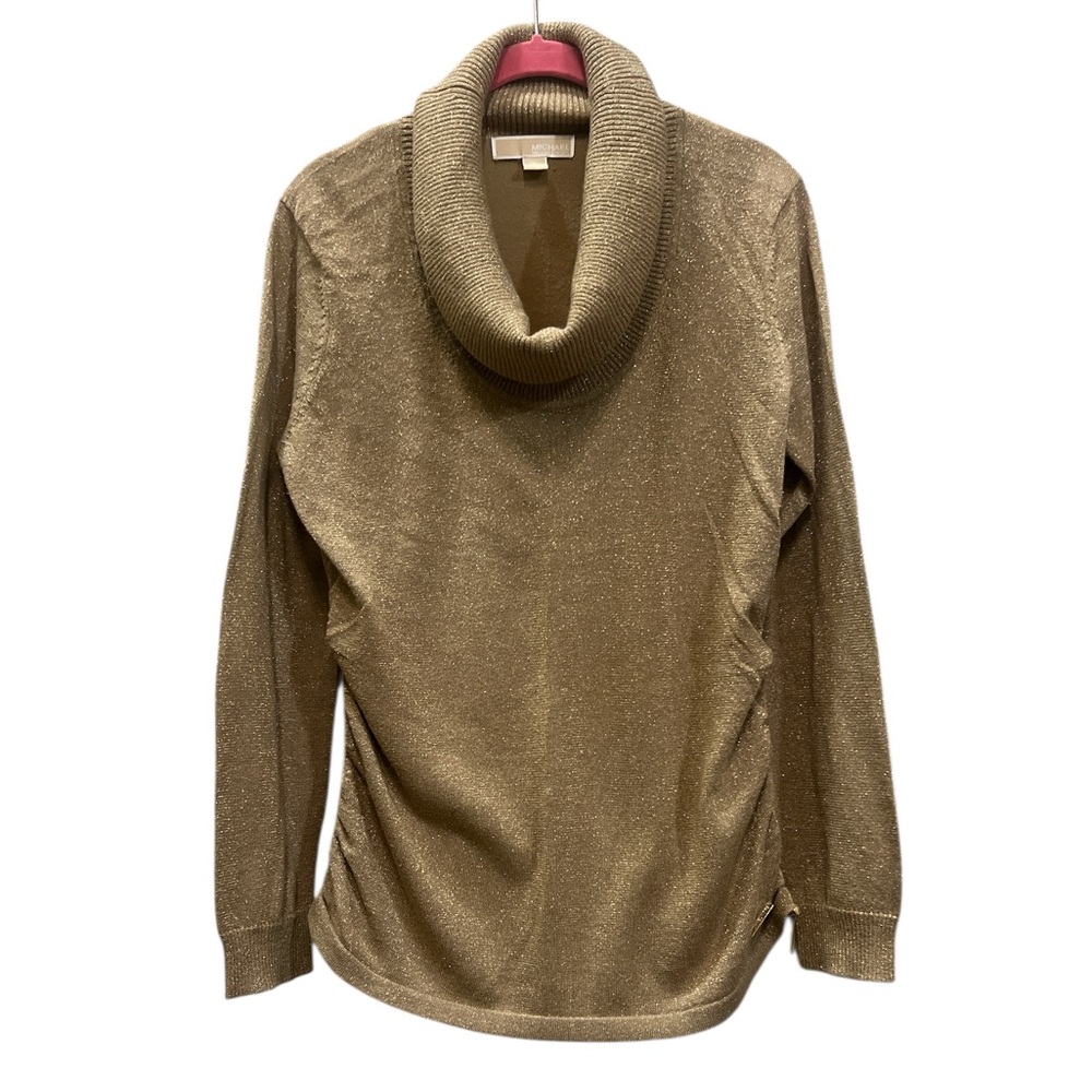 MICHAEL Michael Kors Metallic Gold Ruched Sides Cowlneck Sweater Size Large